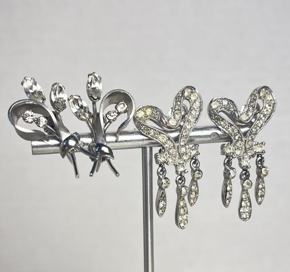 Vintage Krementz Rhinestone Silver Tone Screw Back Earrings & Dangle Clip On Lot